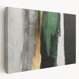 Abstract wall art featuring vibrant strokes and lines in a modern design, printed on stretched canvas, showcasing a side view of its textured finish.