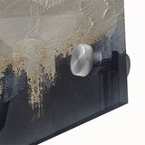 Abstract strokes and lines design wall art collection featuring vibrant colors of blue, yellow, and red, encapsulated in sleek acrylic glass, showcasing modern artistic expression.