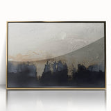 Framed wall art featuring an abstract design of golden strokes and lines, elegantly displayed in a modern acrylic frame, perfect for enhancing contemporary interiors.