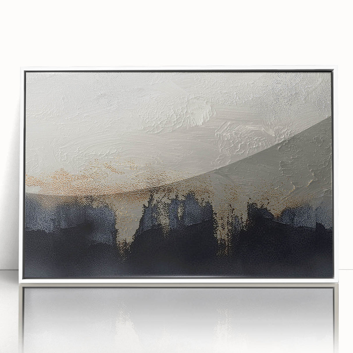 Framed wall art featuring an abstract design of colorful strokes and lines in a modern style, displayed on a white background, ideal for contemporary home decor.