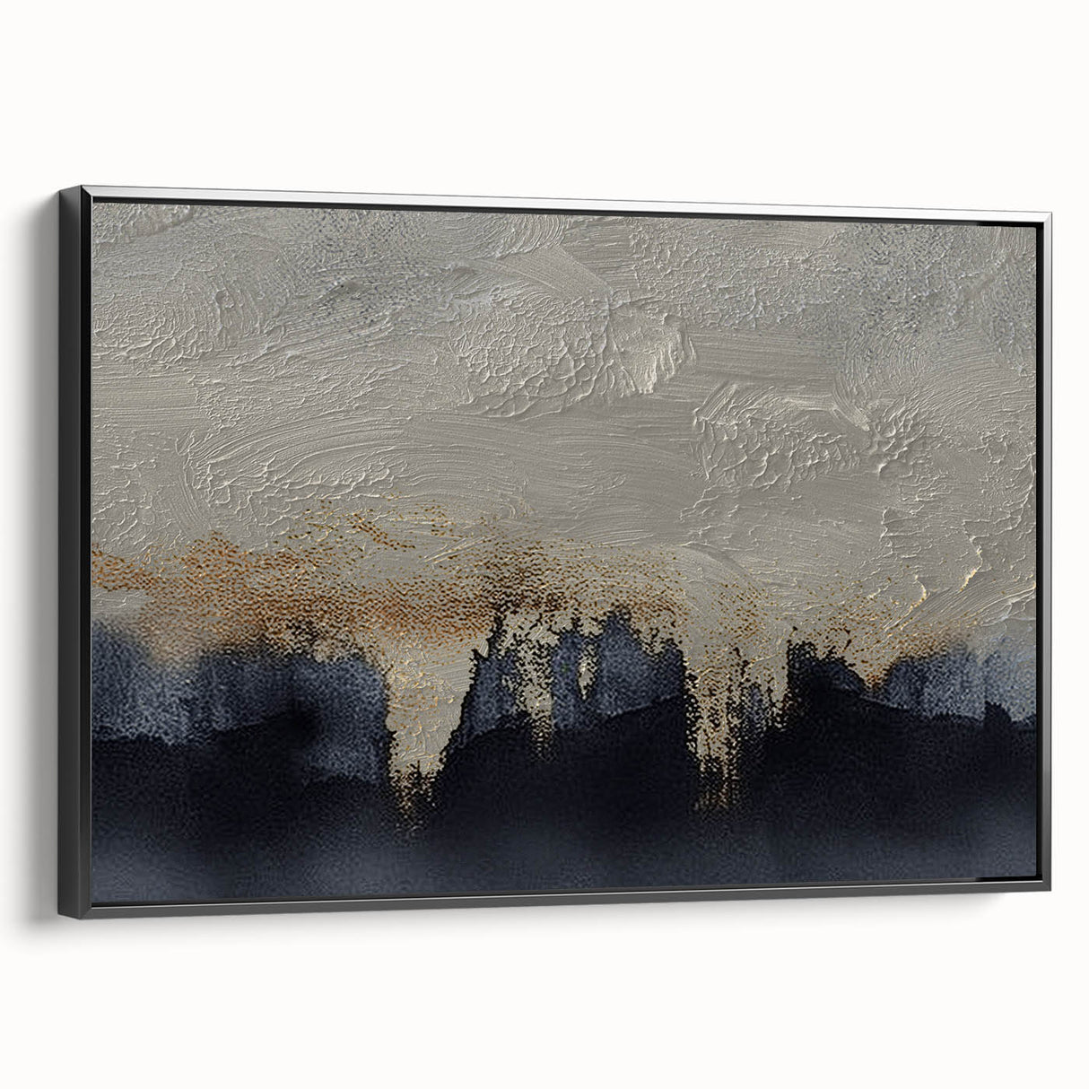 Framed canvas wall art featuring an abstract design of strokes and lines in black and white, showcasing a modern aesthetic. Ideal for contemporary home decor.