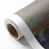 Abstract strokes and lines design on rolled canvas art, showcasing vibrant colors of blue, orange, and yellow, ideal for modern home decor or office spaces.