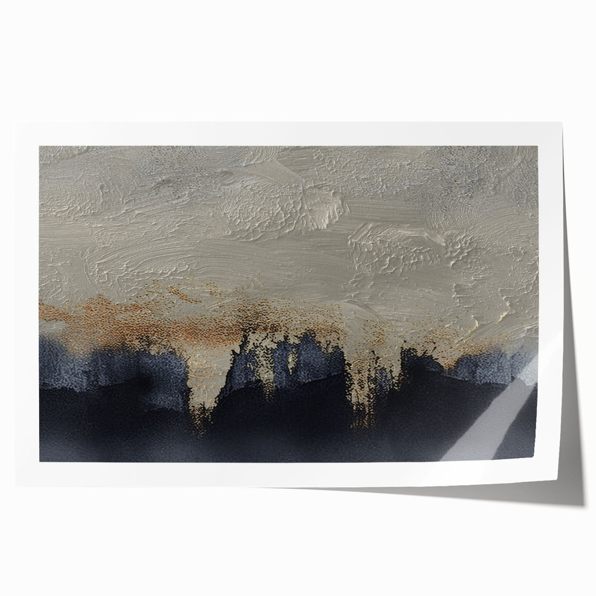 Abstract wall art print featuring vibrant strokes and lines in shades of blue, orange, and yellow, designed to enhance modern home decor. Ideal for living spaces or creative offices.