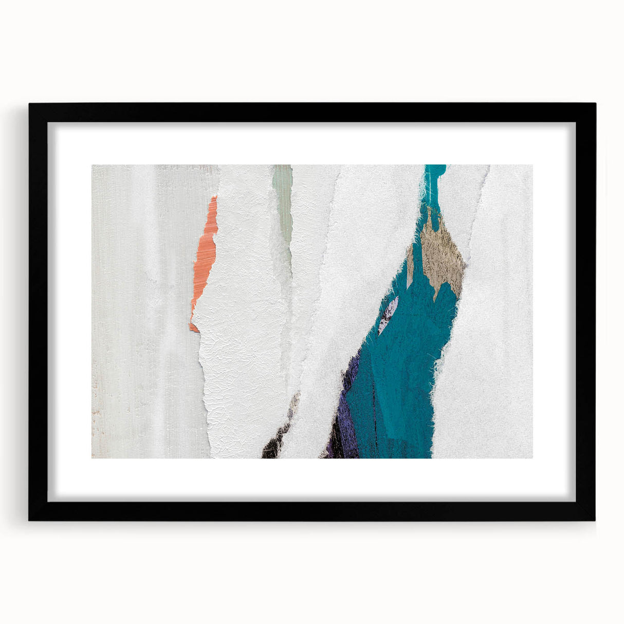 Abstract wall art design featuring black strokes and lines on a white background, elegantly framed with a mat, perfect for modern decor.