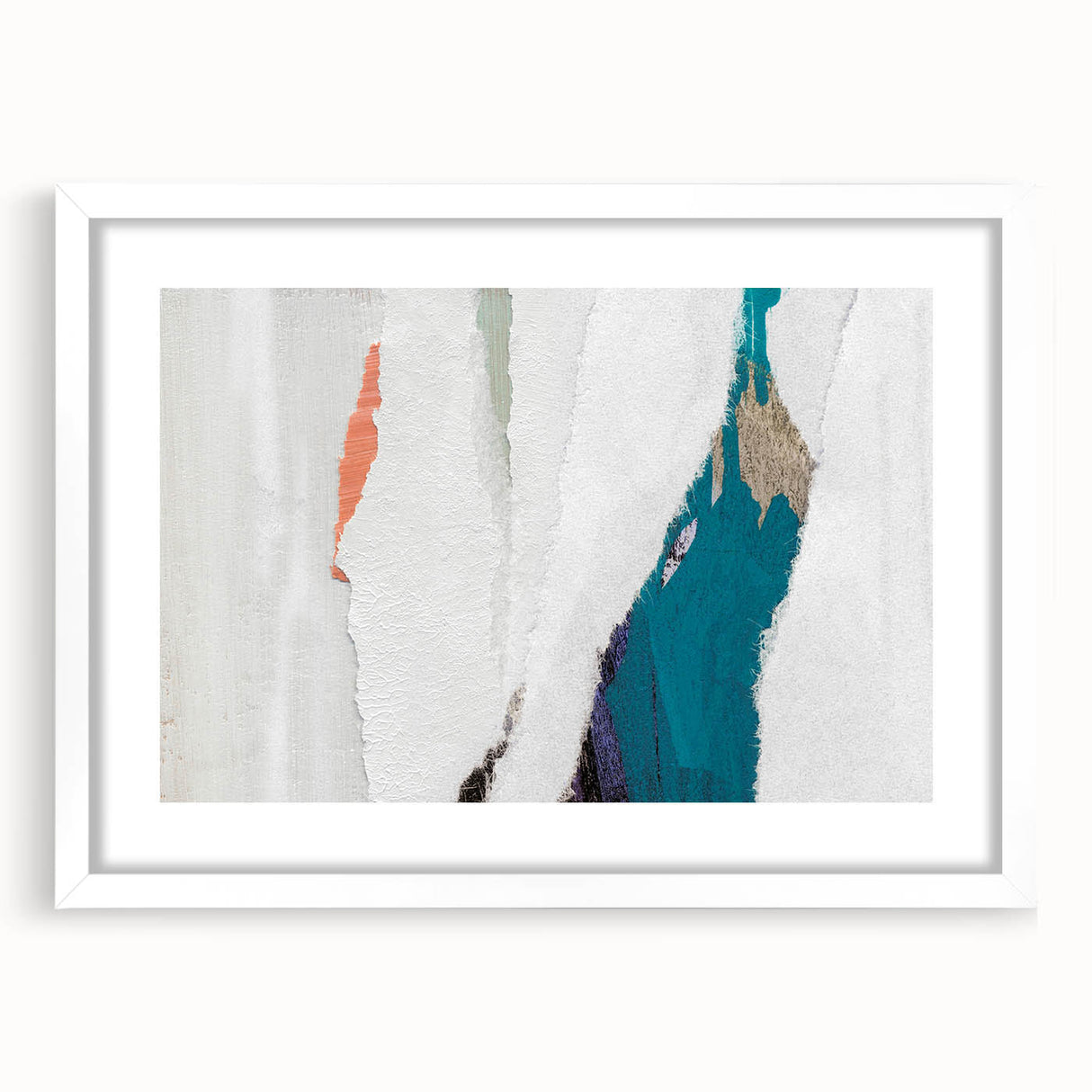 Abstract wall art featuring a collection of colorful strokes and lines in a modern design, framed with a white mat for an elegant display.