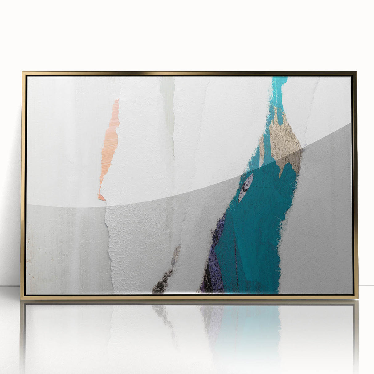 Framed wall art featuring abstract strokes and lines in gold and black, showcasing a modern design that adds elegance to any decor.