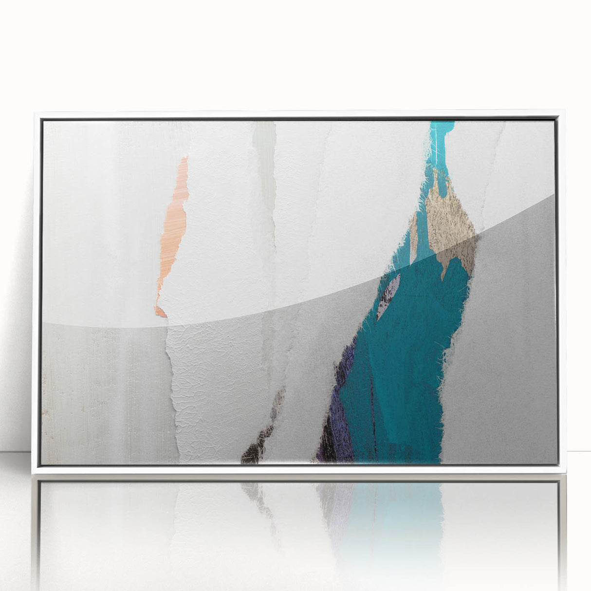 Framed wall art showcasing an abstract design of colorful strokes and lines in vibrant hues, set against a sleek white background, ideal for modern decor.