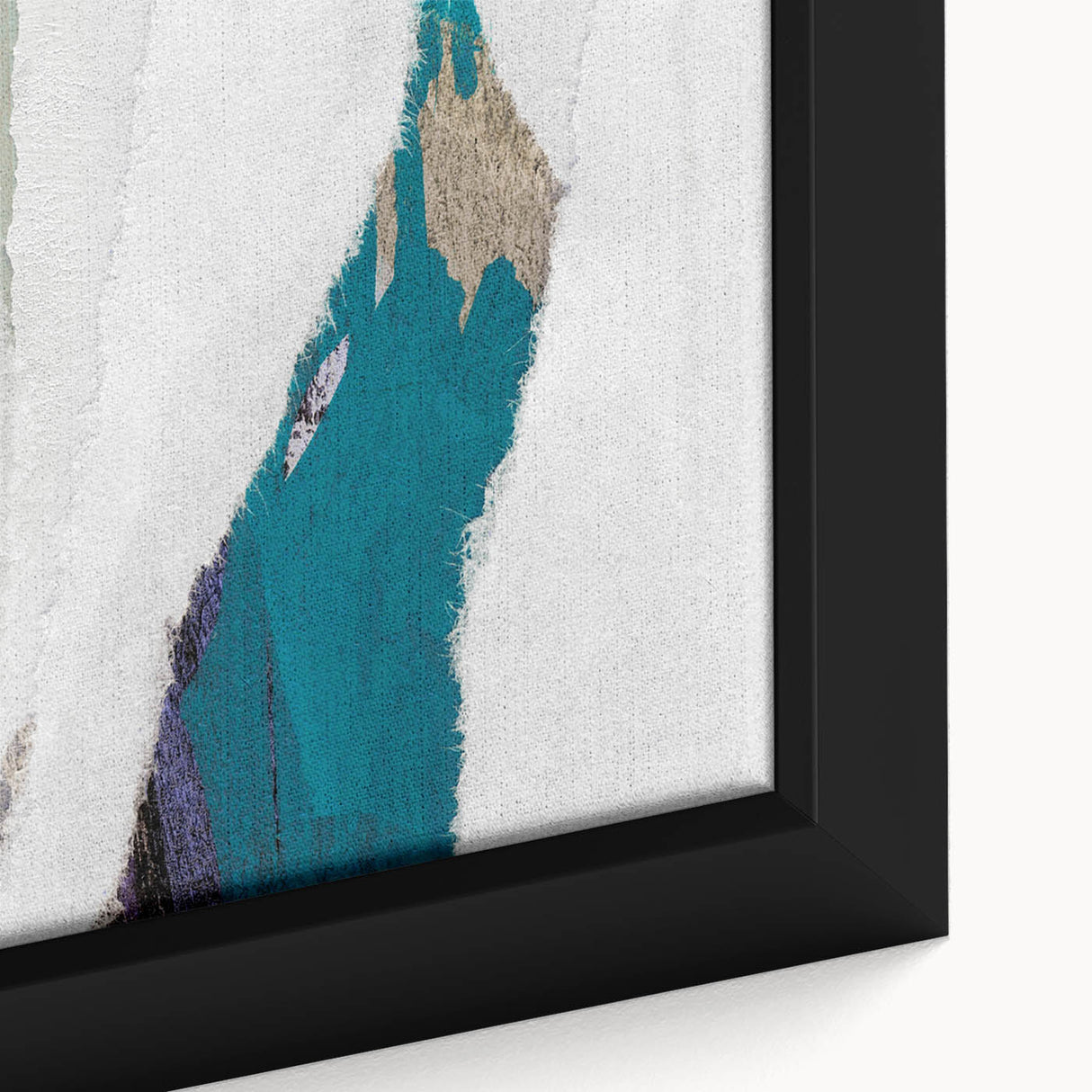Close-up of an abstract canvas wall art piece showcasing vibrant strokes and lines in bold colors, framed elegantly for modern decor.