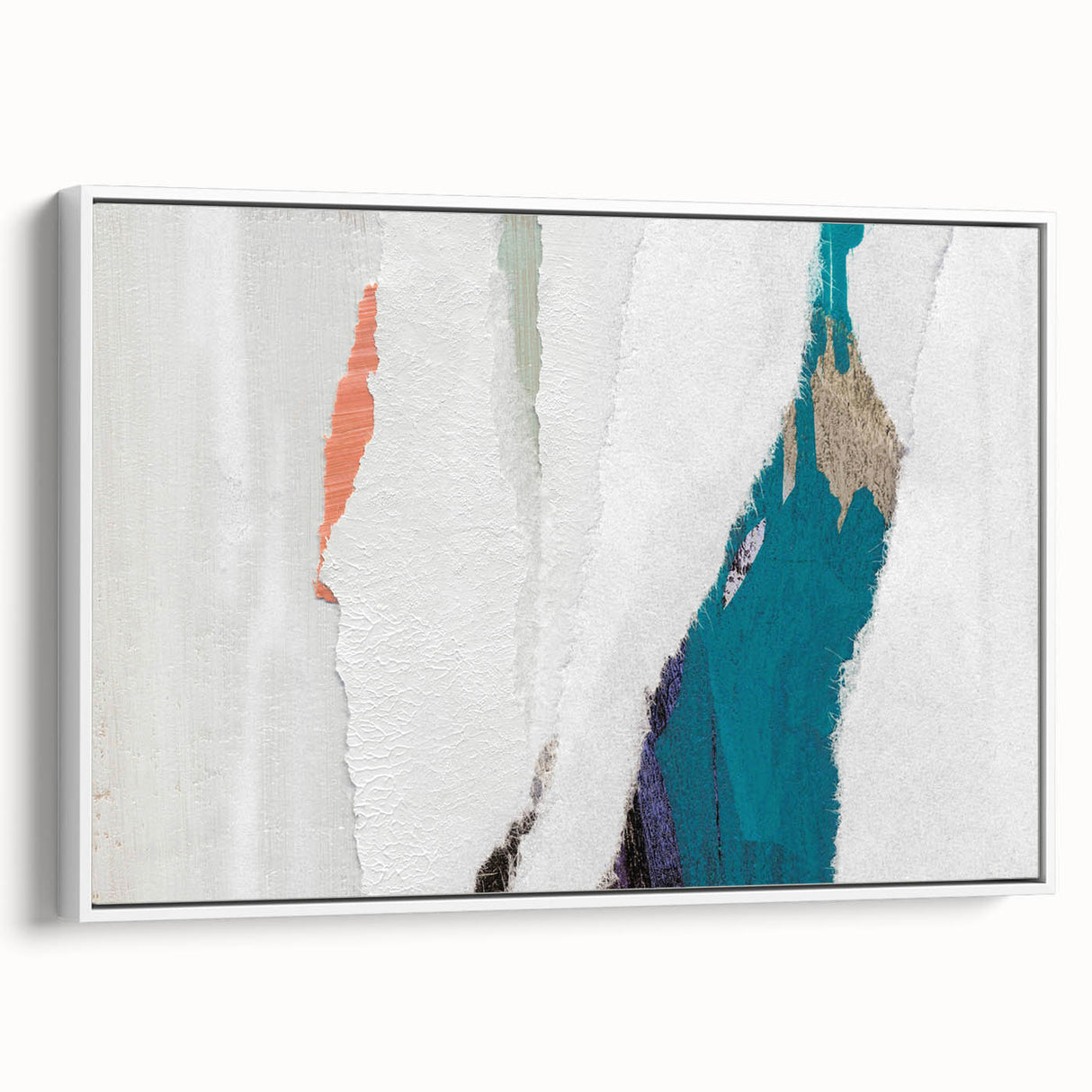 Framed wall art featuring an abstract design of colorful strokes and lines, set against a white background, showcasing modern artistic expression.