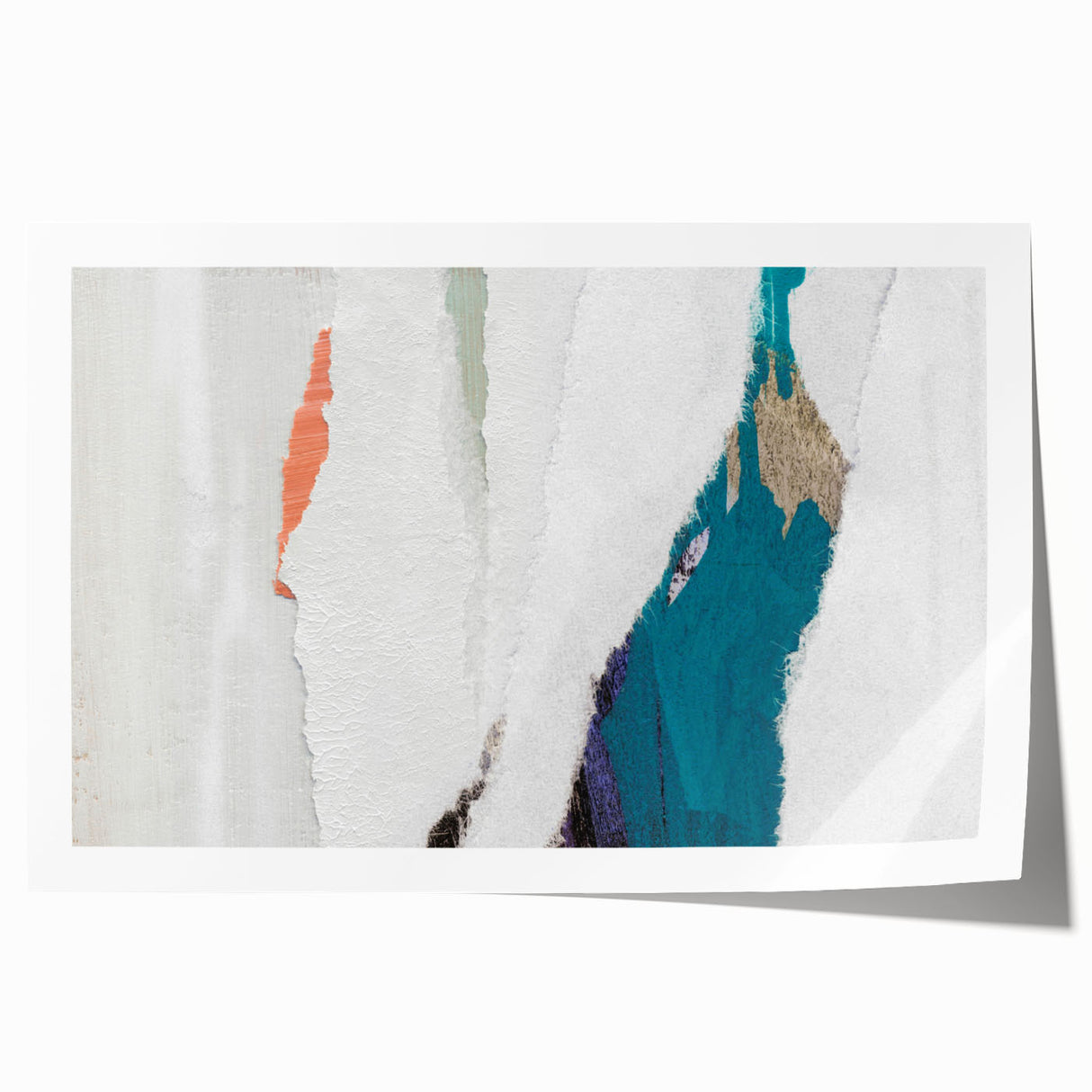 Abstract wall art print showcasing vibrant strokes and lines in shades of blue, orange, and yellow, perfect for modern home decor.