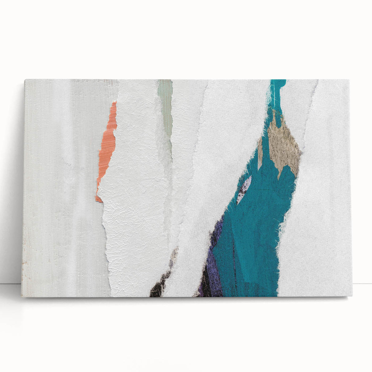 Abstract canvas wall art showcasing vibrant strokes and lines in bold colors, designed for modern home decor, leaning against a neutral backdrop.