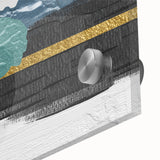 Close-up of an abstract strokes and lines design wall art featuring vibrant colors and fluid shapes, showcased on acrylic glass for a modern aesthetic.