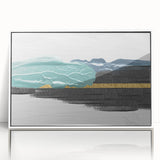 Framed wall art featuring an abstract design of colorful strokes and lines in a modern style, showcasing a white frame that enhances its vibrant aesthetic.