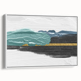 Framed abstract wall art featuring dynamic strokes and lines in soft pastel colors, displayed in a modern white frame, perfect for contemporary home decor.