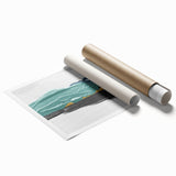 Abstract wall art print showcasing vibrant strokes and lines in shades of blue, orange, and yellow, perfect for modern decor. Ideal for living room or office accent.