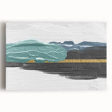 Abstract wall art featuring vibrant strokes and lines in shades of blue, orange, and gold on stretched canvas. Ideal for modern home decor and artistic interiors.