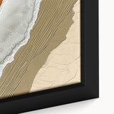 Close-up of a framed canvas wall art piece showcasing an abstract design with colorful strokes and lines, perfect for modern home decor.