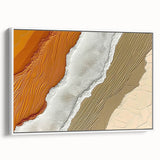 Framed wall art depicting abstract strokes and lines in a modern design, featuring white tones and a sleek side view, ideal for contemporary decor.
