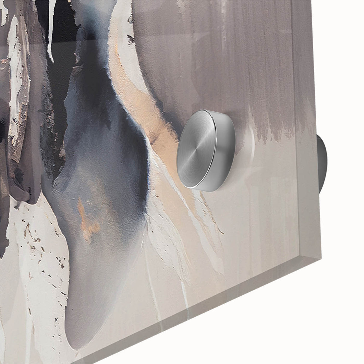 Close-up of an abstract wall art piece showcasing vibrant strokes and lines in a blend of blue, orange, and gold colors, ideal for modern home decor.