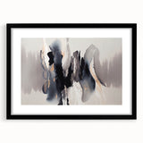 Abstract wall art featuring dynamic strokes and lines in a modern design, framed with a sleek black border, perfect for contemporary home decor.