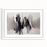 Abstract wall art featuring a contemporary design of colorful strokes and lines, framed in a sleek white mat, perfect for modern home decor.