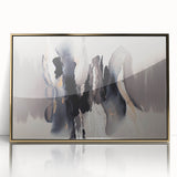 Framed wall art featuring an abstract design of colorful strokes and lines in gold and black hues, ideal for modern decor and interior styling.