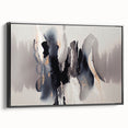 Framed canvas wall art showcasing an abstract design of colorful strokes and lines on a sleek black background, perfect for modern home decor.