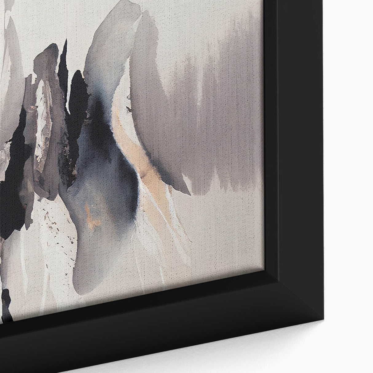 Close-up of a framed canvas art piece showcasing an abstract design with colorful strokes and lines, perfect for modern home decor and artistic interiors.