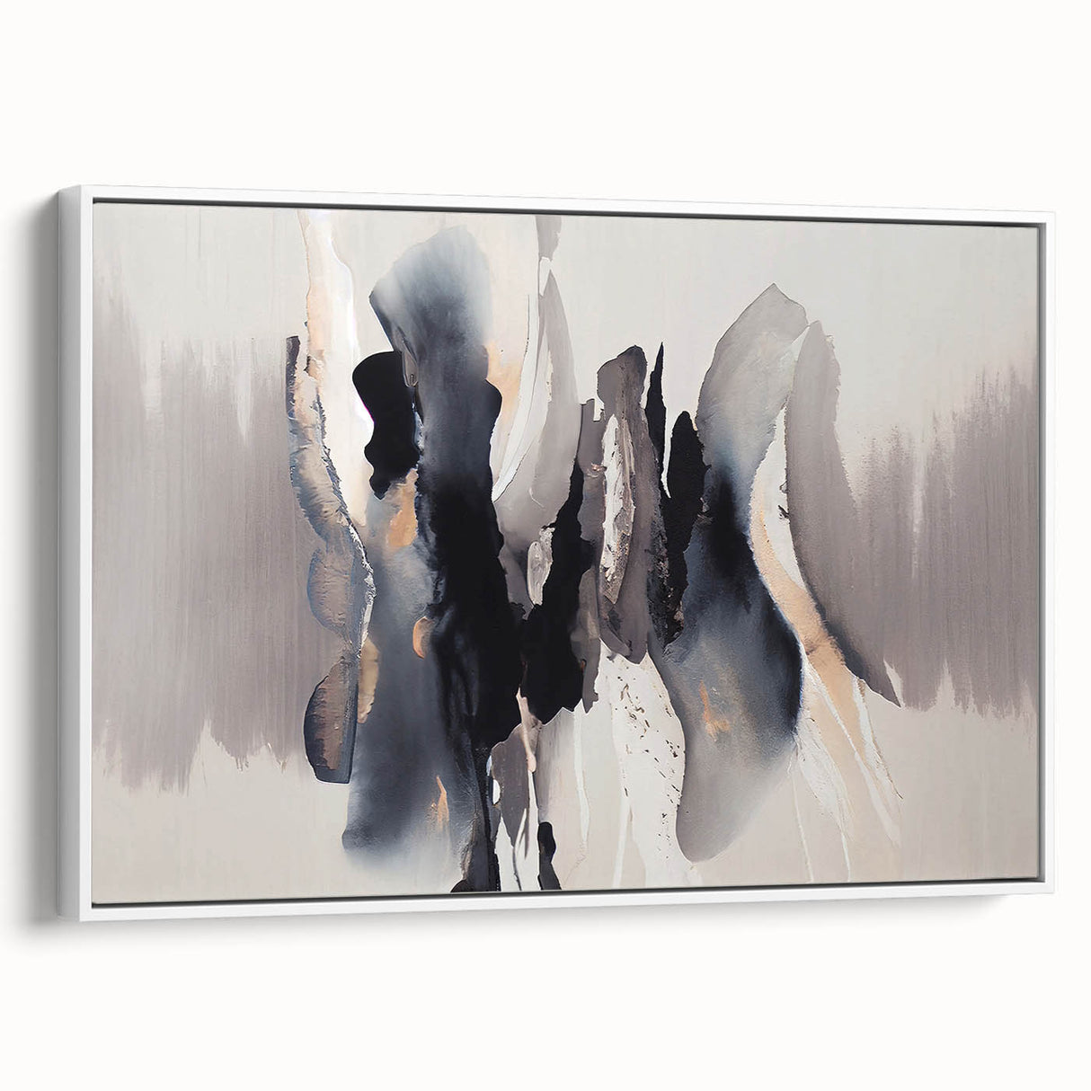 Framed canvas wall art showcasing an abstract design of colorful strokes and lines with a white frame, ideal for modern home decor and artistic interiors.