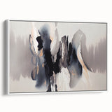 Framed canvas wall art showcasing an abstract design of colorful strokes and lines with a white frame, ideal for modern home decor and artistic interiors.