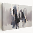 Stretched canvas artwork showcasing an abstract design with colorful strokes and lines, displayed from a side view, perfect for modern home decor.