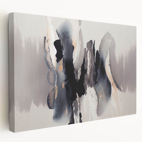 Stretched canvas artwork showcasing an abstract design with colorful strokes and lines, displayed from a side view, perfect for modern home decor.