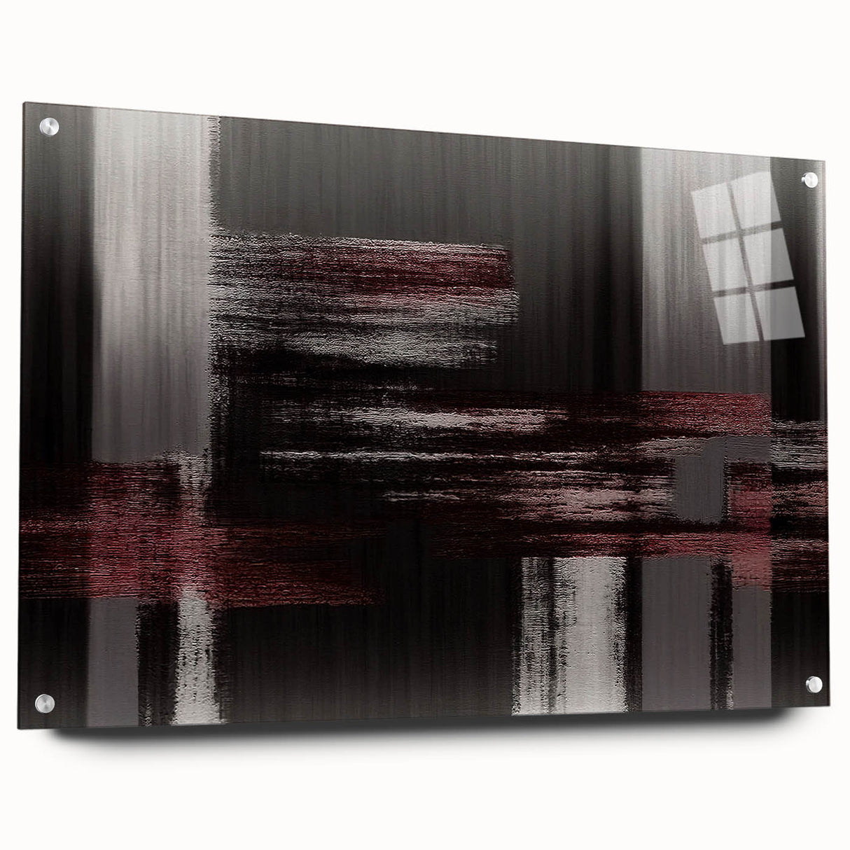 Abstract wall art showcasing vibrant strokes and lines in bold colors, displayed in a sleek acrylic frame, ideal for modern home decor. This piece adds a contemporary touch to any space.