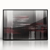 Framed wall art piece showcasing an abstract design with colorful strokes and lines, featuring a sleek black frame, ideal for modern home decor.