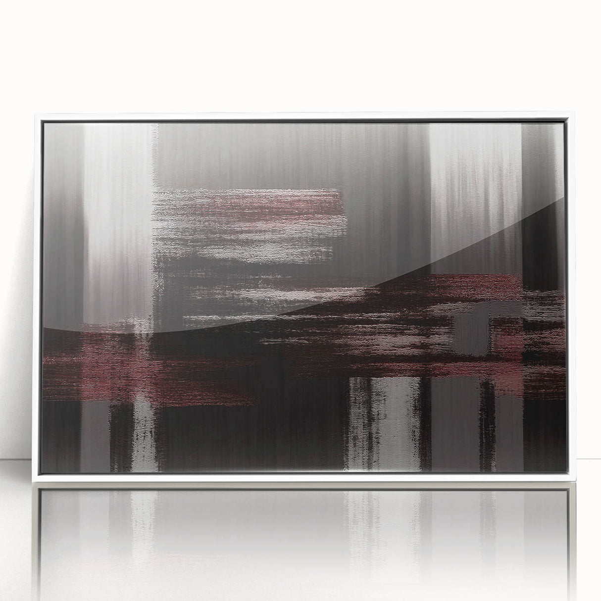 Framed wall art featuring an abstract design of colorful strokes and lines on a white background, perfect for modern decor. Ideal for enhancing living spaces.