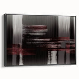 Framed wall art featuring an abstract design of strokes and lines in a minimalist style. The canvas has a black frame, enhancing the modern aesthetic, ideal for contemporary home decor.