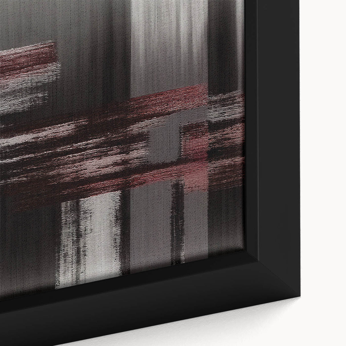 Close-up of a framed canvas wall art piece showcasing an abstract design with colorful strokes and lines, perfect for modern home decor, enhancing any space's aesthetic.