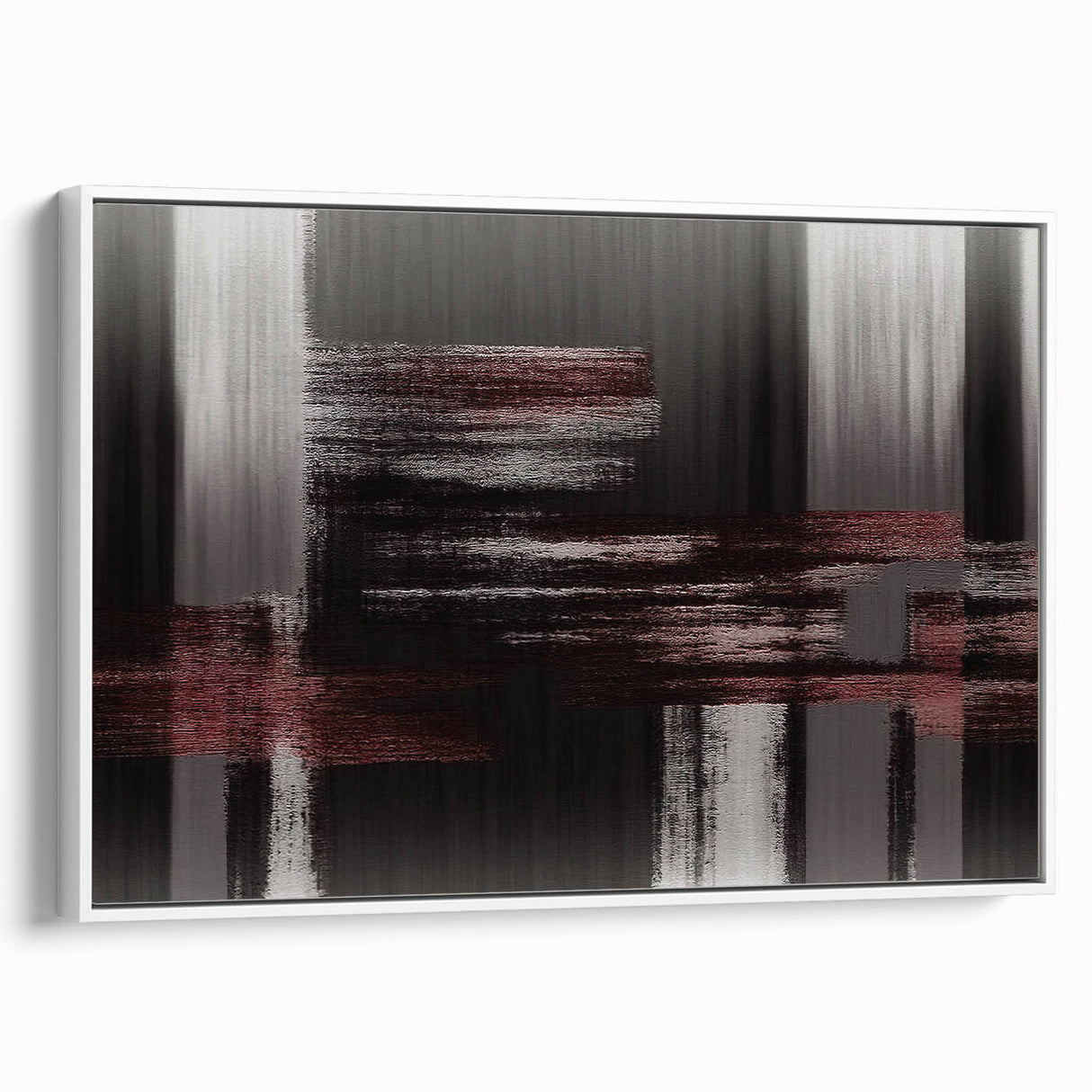 Framed canvas artwork showcasing an abstract design with colorful strokes and lines, set against a white background; ideal for modern home decor.