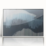 Framed acrylic wall art featuring an abstract design of colorful strokes and lines, set against a white background, perfect for modern home decor.
