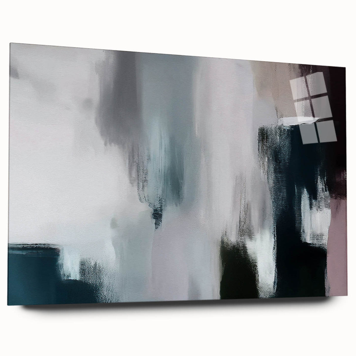 Abstract wall art featuring colorful strokes and lines in a modern design, displayed in a sleek acrylic glass frame, emphasizing vibrant hues and artistic flair.