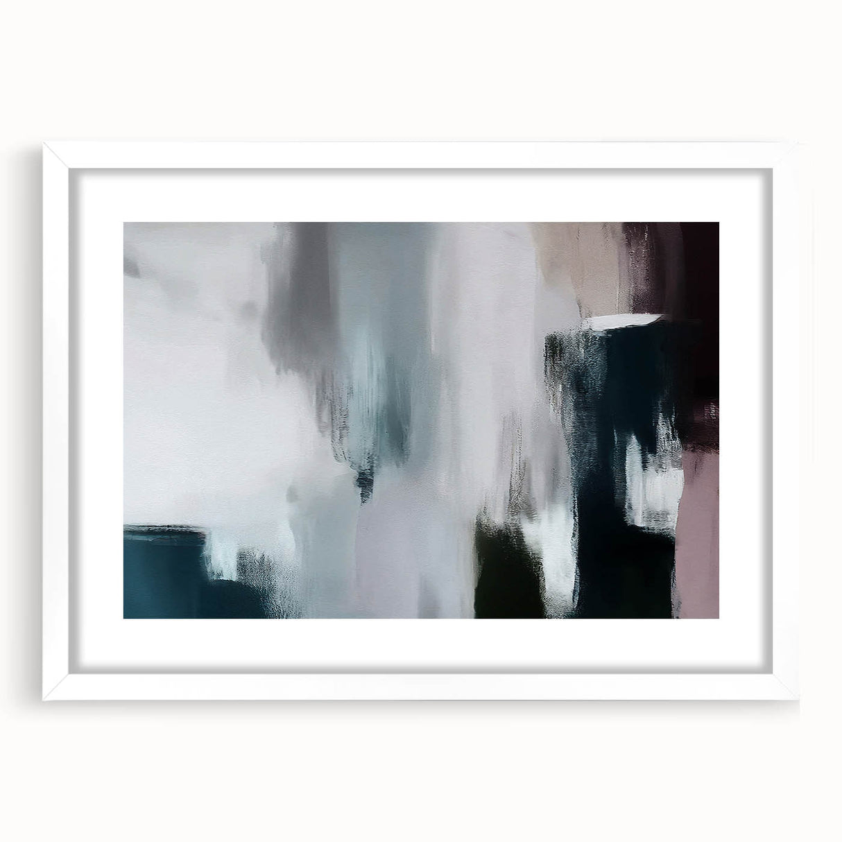 Abstract strokes and lines design wall art collection featuring a modern white frame and mat, ideal for contemporary home decor with a minimalist aesthetic.