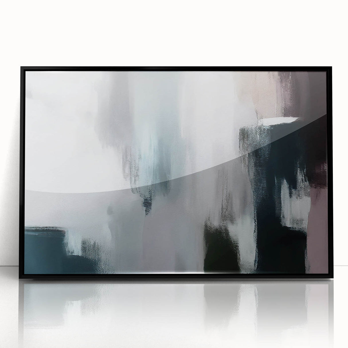 Framed acrylic wall art featuring an abstract design of colorful strokes and lines on a black background, adding a modern touch to any decor.