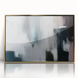 Framed wall art featuring an abstract design of strokes and lines in gold and neutral tones, ideal for modern home decor. Perfect for adding elegance to any living space.