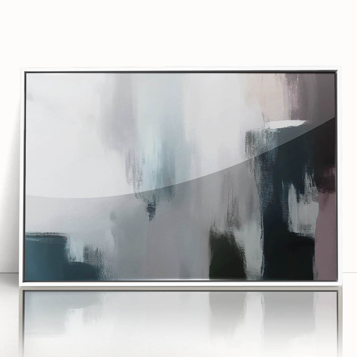Framed wall art showcasing an abstract design of colorful strokes and lines in a modern aesthetic, featuring a white border, perfect for contemporary home decor.