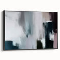 Framed canvas wall art showcasing an abstract design with colorful strokes and lines, presented in a sleek black frame, ideal for modern decor.