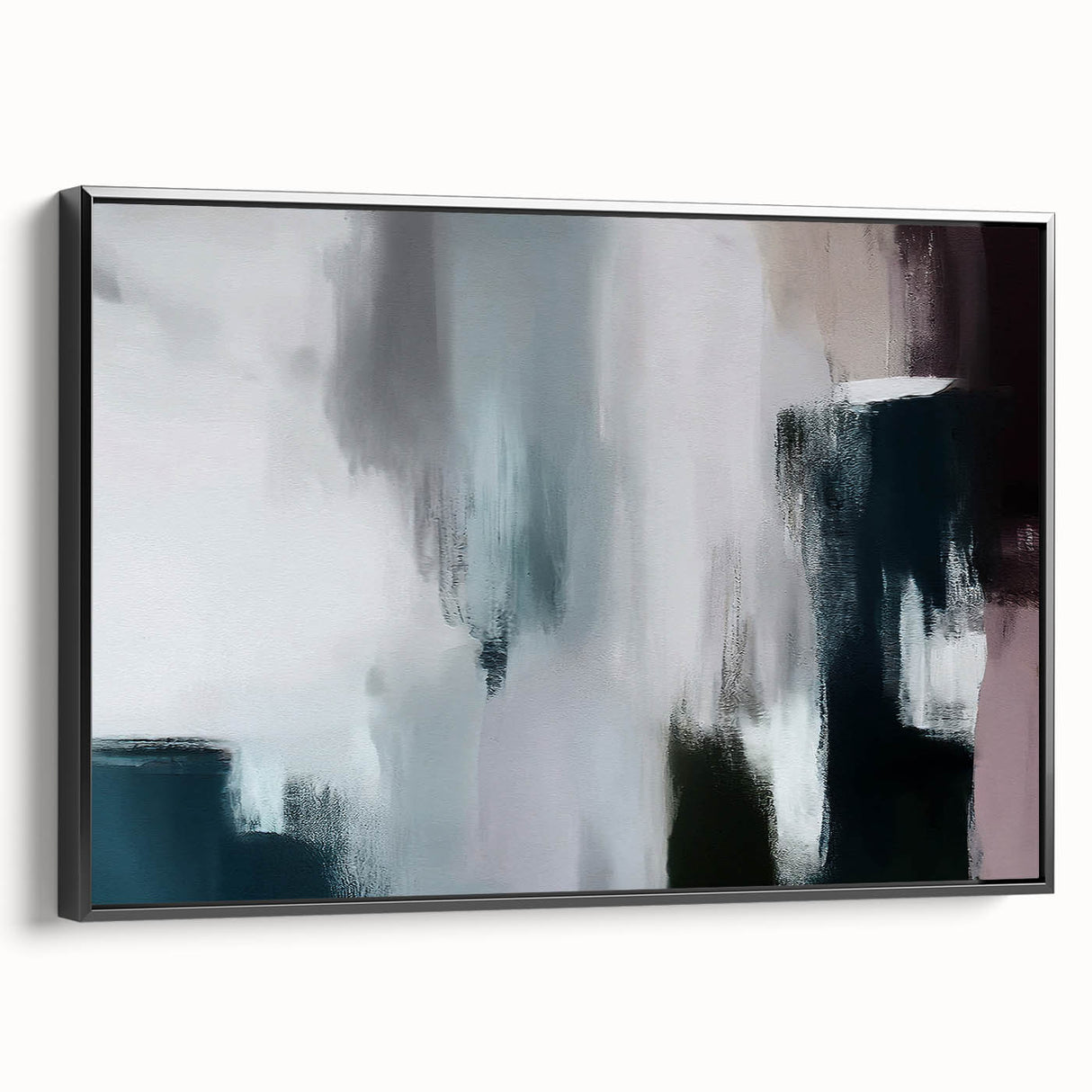 Framed canvas wall art showcasing an abstract design with colorful strokes and lines, presented in a sleek black frame, ideal for modern decor.