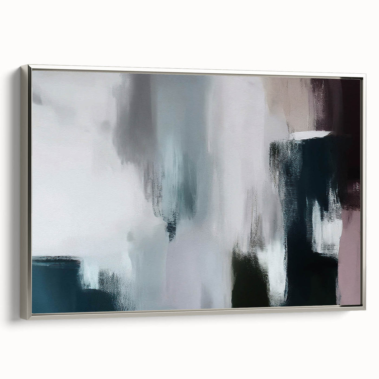 Framed abstract wall art featuring vibrant strokes and lines in silver, showcasing a modern design perfect for contemporary home decor. Ideal for enhancing living spaces with artistic flair.
