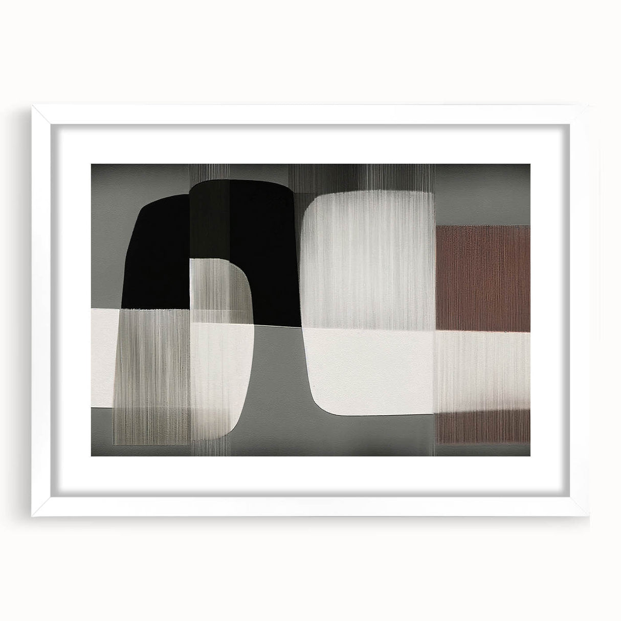 Abstract wall art featuring a collection of colorful strokes and lines, framed with a white mat, ideal for modern home decor and artistic interior styling.