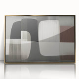 Framed acrylic wall art featuring an abstract design of gold strokes and lines, elegantly showcasing modern aesthetics with a sleek front view, perfect for contemporary decor.
