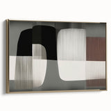 Framed canvas wall art showcasing an abstract design with golden strokes and lines, ideal for modern home decor. The side view highlights the sleek frame and elegant color palette.